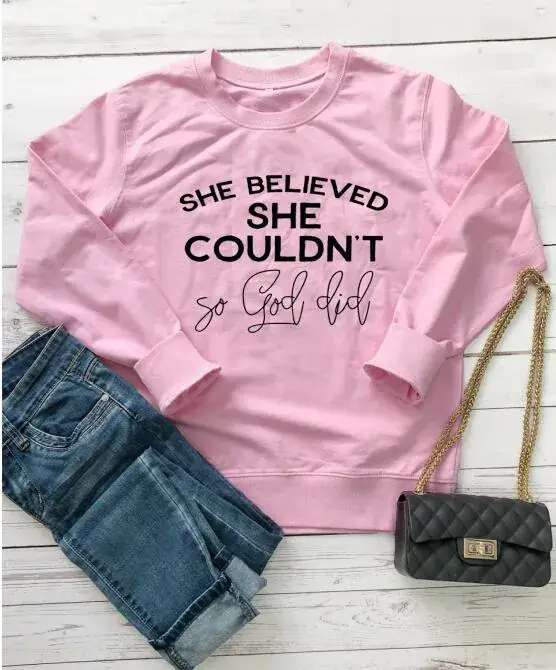 She Believed She Couldn't So God Did Grey Sweatshirt - Image 5