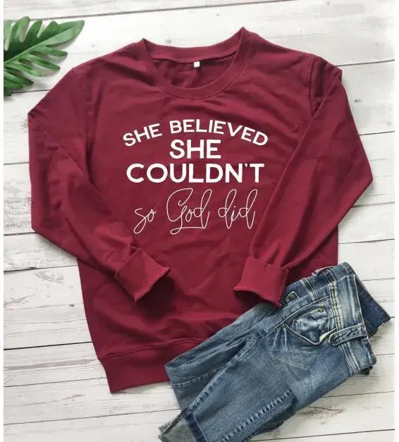 She Believed She Couldn't So God Did Grey Sweatshirt - Image 6