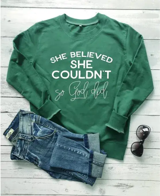 She Believed She Couldn't So God Did Grey Sweatshirt - Image 7