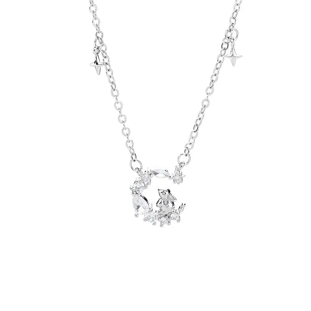 Ancient Cat Necklace for Women Silver Star Moon Tassel