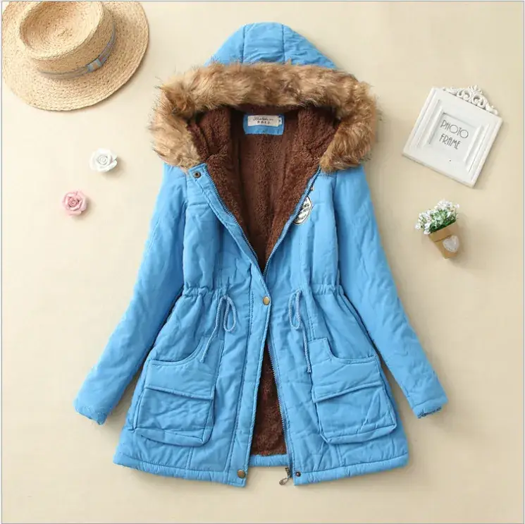 Women's Light Blue Hooded Cotton Outfit 2025 Winter