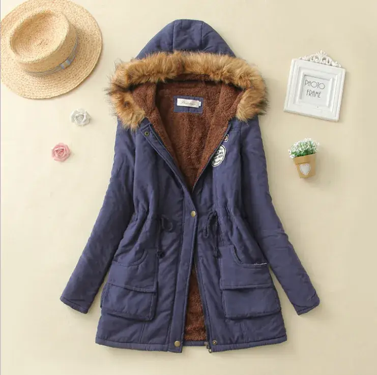 Women's Light Blue Hooded Cotton Outfit 2025 Winter