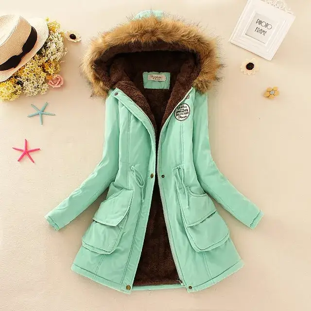 Women's Light Blue Hooded Cotton Outfit 2025 Winter