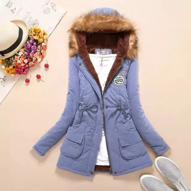 Women's Light Blue Hooded Cotton Outfit 2025 Winter