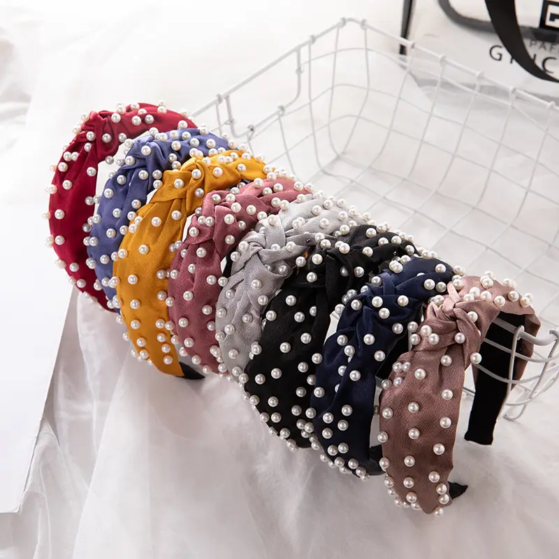 Pink Pearl Beaded Crossbody Headband with Knot - Image 9