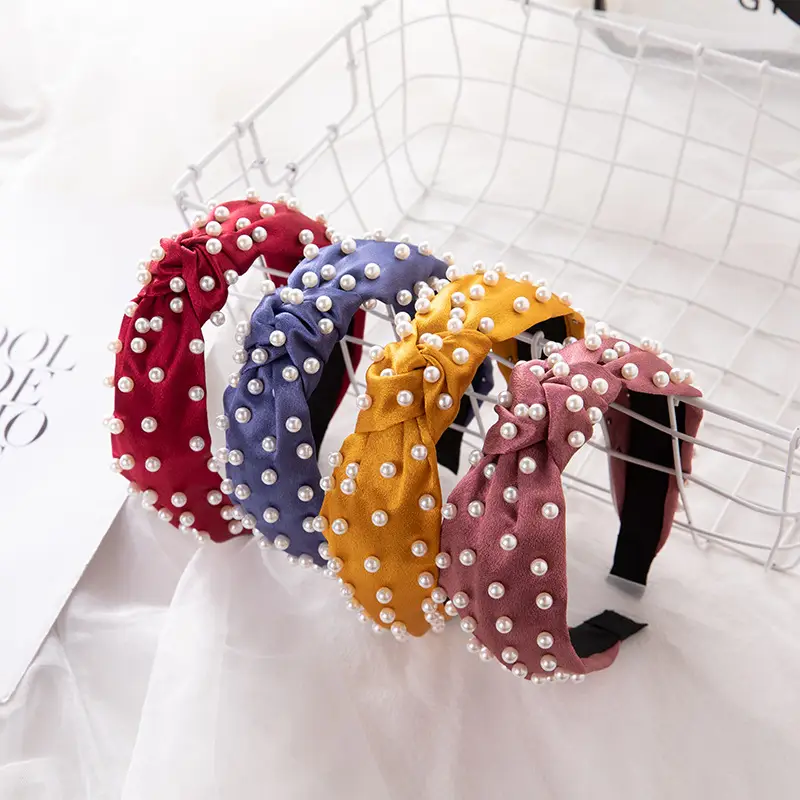 Pink Pearl Beaded Crossbody Headband with Knot - Image 11