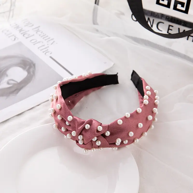 Pink Pearl Beaded Crossbody Headband with Knot - Image 7