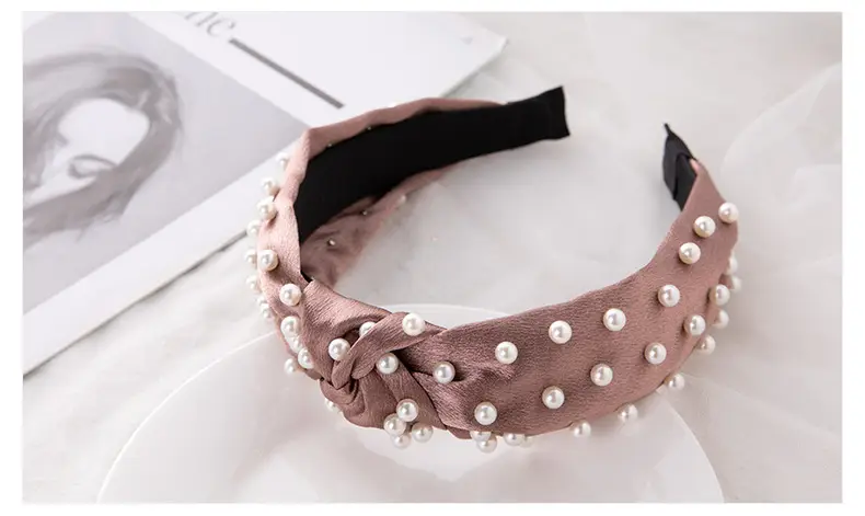 Pink Pearl Beaded Crossbody Headband with Knot — feature 15