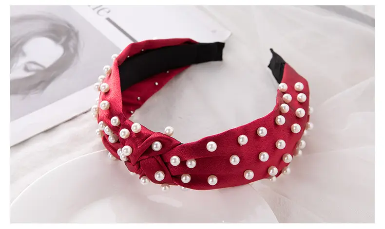 Pink Pearl Beaded Crossbody Headband with Knot — feature 19
