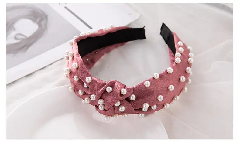 Pink Pearl Beaded Crossbody Headband with Knot — feature 21
