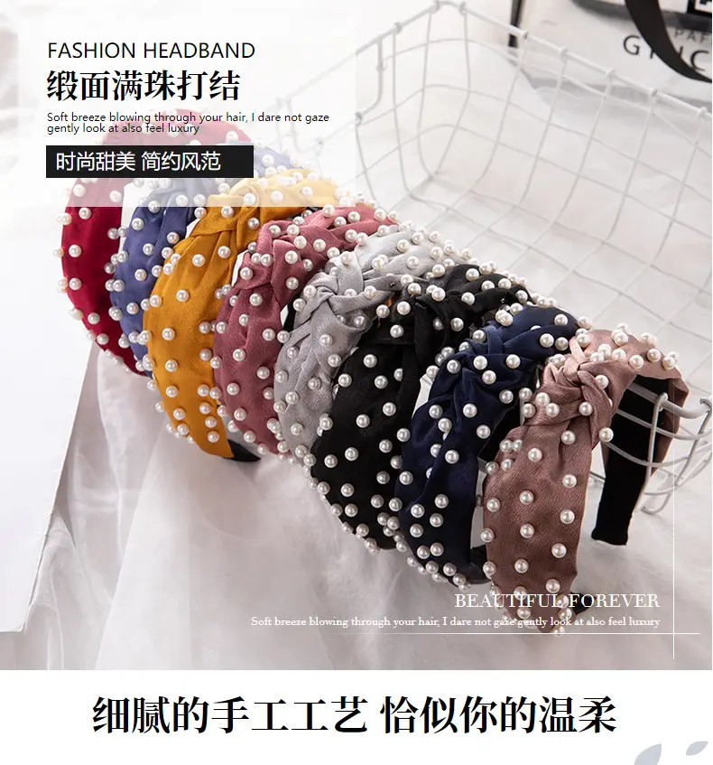 Pink Pearl Beaded Crossbody Headband with Knot — feature 7