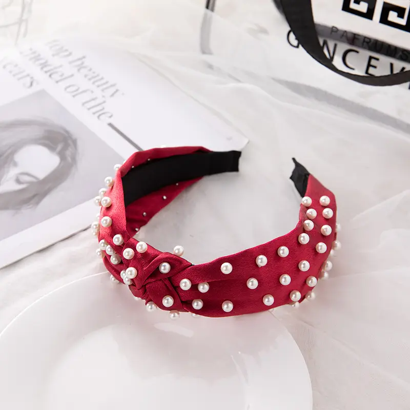 Pink Pearl Beaded Crossbody Headband with Knot - Image 2