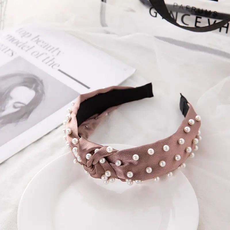 Pink Pearl Beaded Crossbody Headband with Knot - Image 3