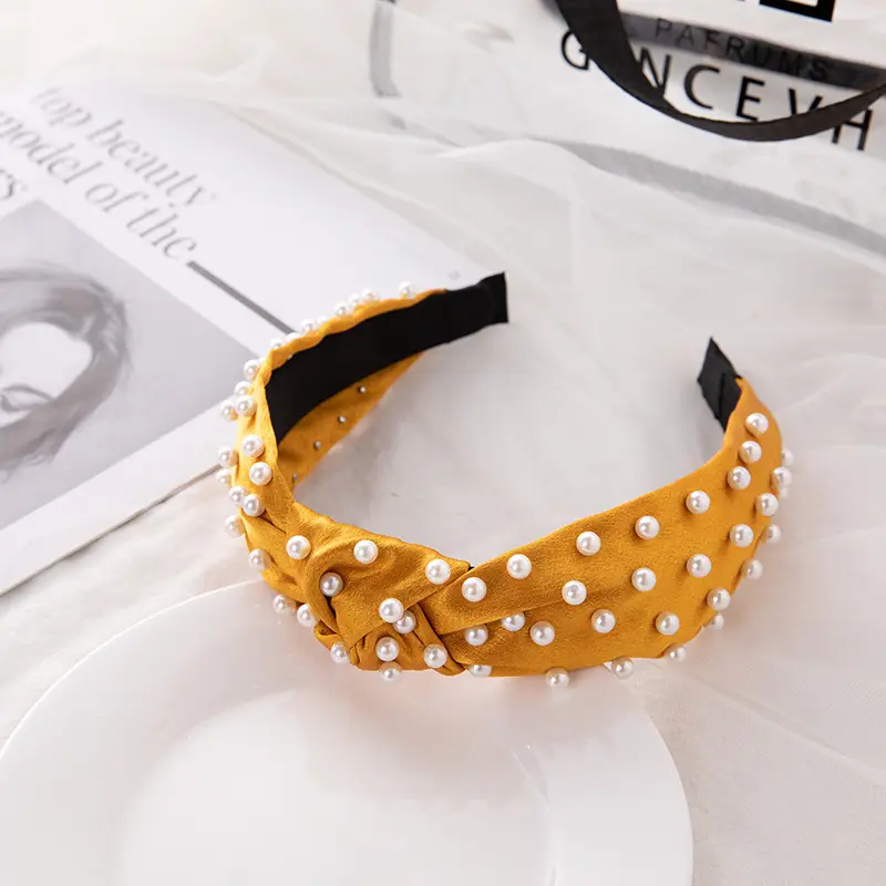 Pink Pearl Beaded Crossbody Headband with Knot - Image 4