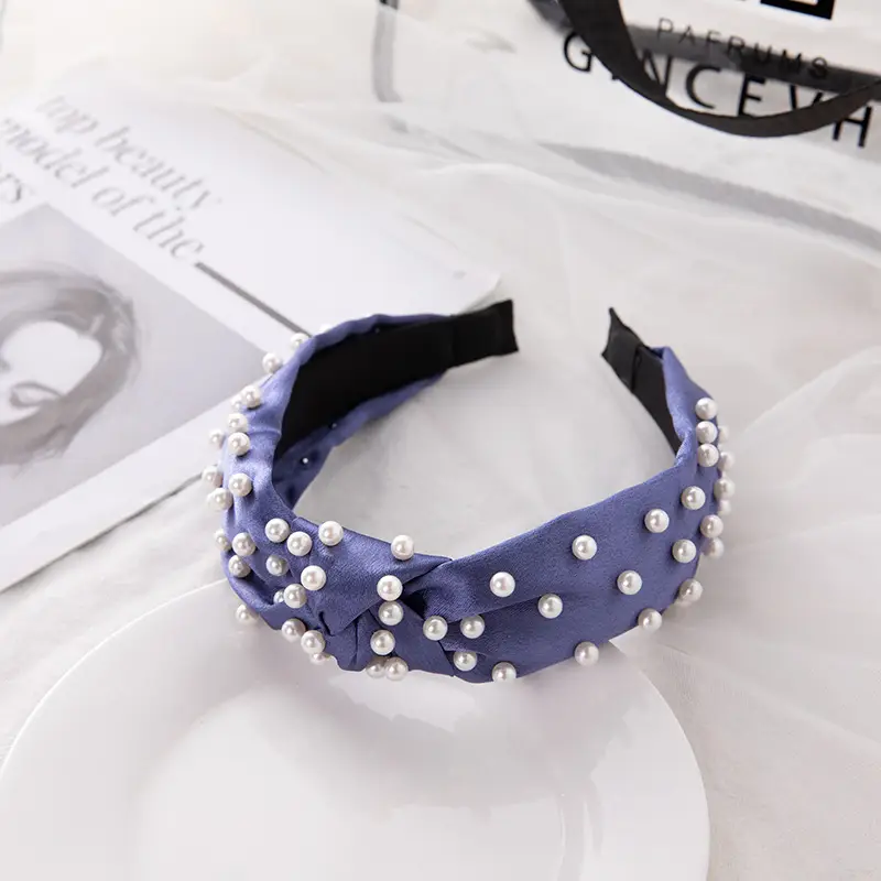 Pink Pearl Beaded Crossbody Headband with Knot - Image 5