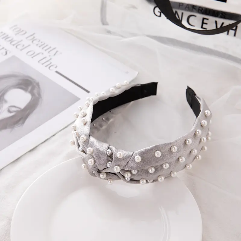 Pink Pearl Beaded Crossbody Headband with Knot - Image 6