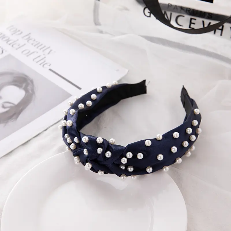 Pink Pearl Beaded Crossbody Headband with Knot - Image 8