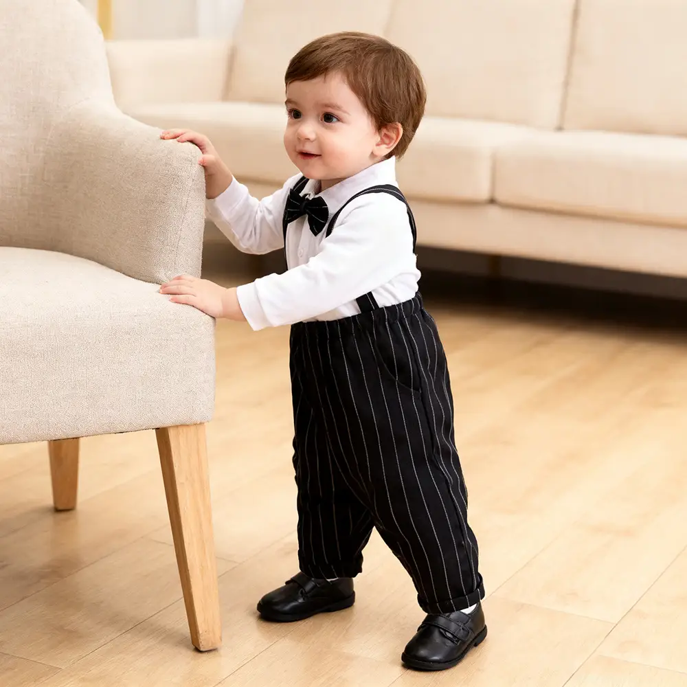 Kids White Shirt Striped Pants Two-Piece Suit Set