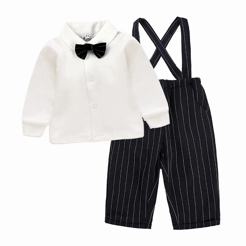 Kids White Shirt Striped Pants Two-Piece Suit Set