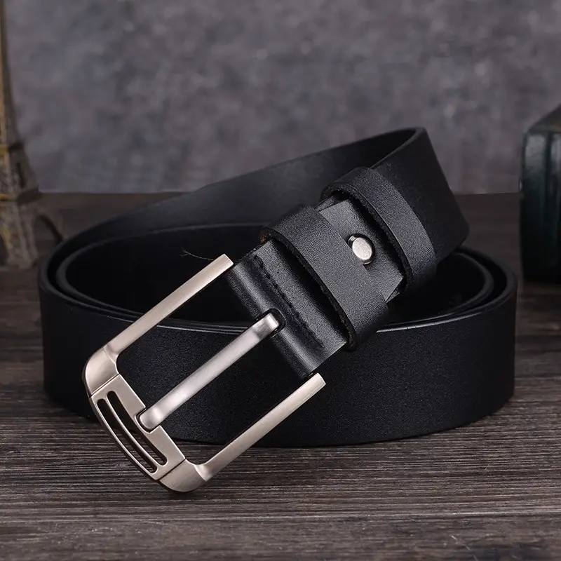 Men's Cowhide Belt with Retro Design & Silver Buckle - Image 4