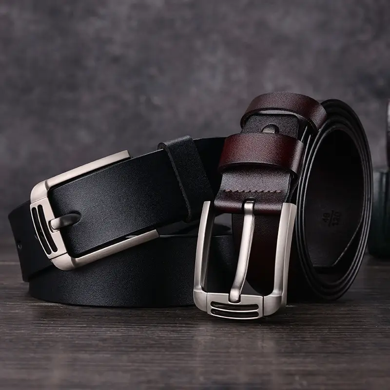 Men's Cowhide Belt with Retro Design & Silver Buckle - Image 5