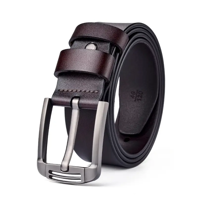 Men's Cowhide Belt with Retro Design & Silver Buckle - Image 2