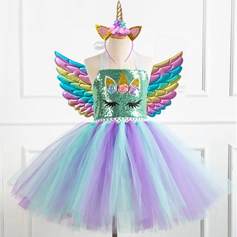 Girls Unicorn Dress with Wings & Sequins - Image 5