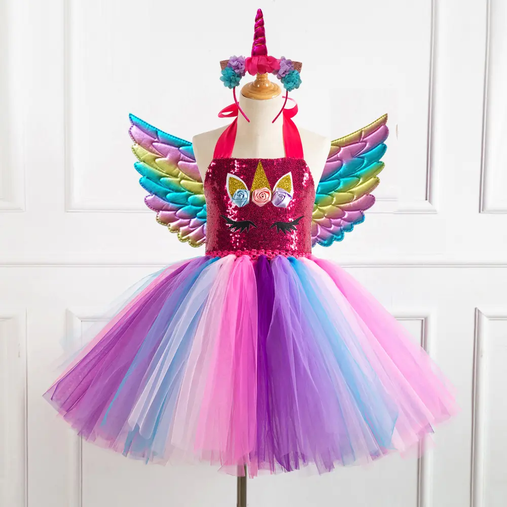 Girls Unicorn Dress with Wings & Sequins - Image 6