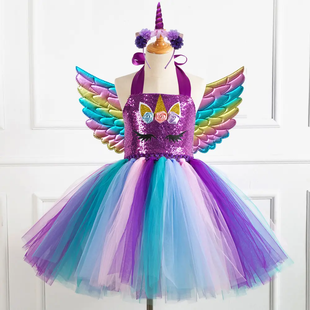 Girls Unicorn Dress with Wings & Sequins - Image 7