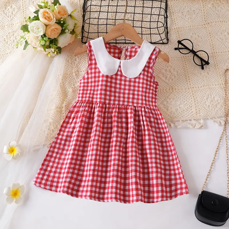 2026 Spring Girls Sleeveless Printed Doll Collar Dress Cotton Linen - Image 4