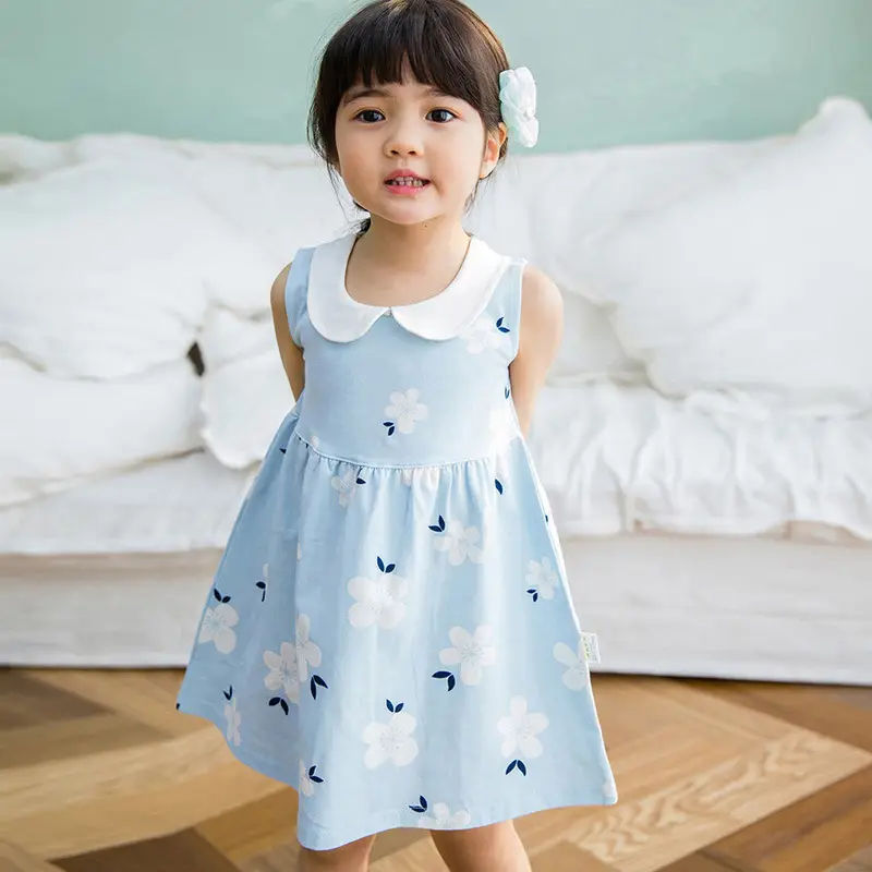 2026 Spring Girls Sleeveless Printed Doll Collar Dress Cotton Linen - Image 8