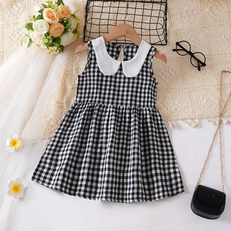 2026 Spring Girls Sleeveless Printed Doll Collar Dress Cotton Linen - Image 5