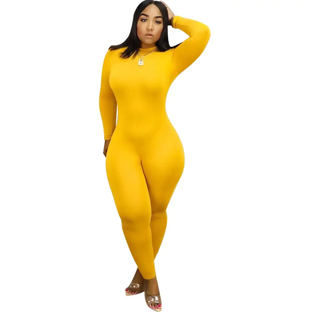 Red High Collar Elastic Tight Jumpsuit for Women - Image 2
