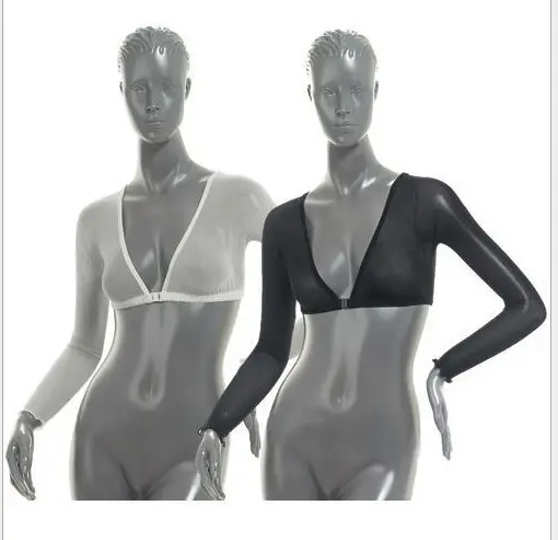Black Mesh Chest Top with Front Buckle & Long Sleeve — feature 1