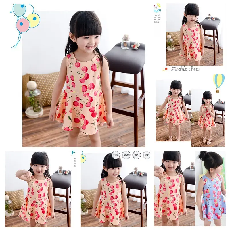 Girls Sleeveless Cherry Print Dress Korean Style - Image 26