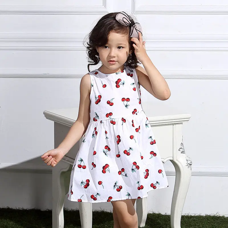 Girls Sleeveless Cherry Print Dress Korean Style - Image 8
