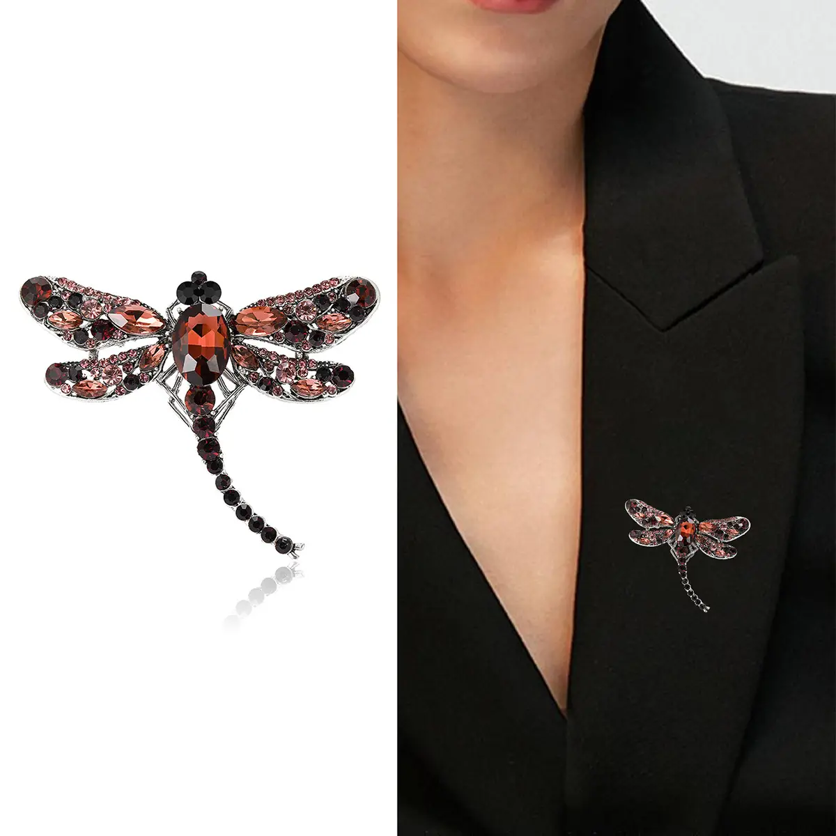 Dragonfly Brooch with Crystal Accents for Women - Image 10
