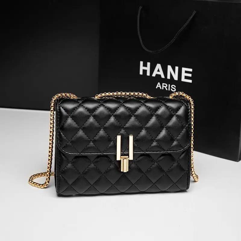 Black Rhomboid Chain Crossbody Bag for Women