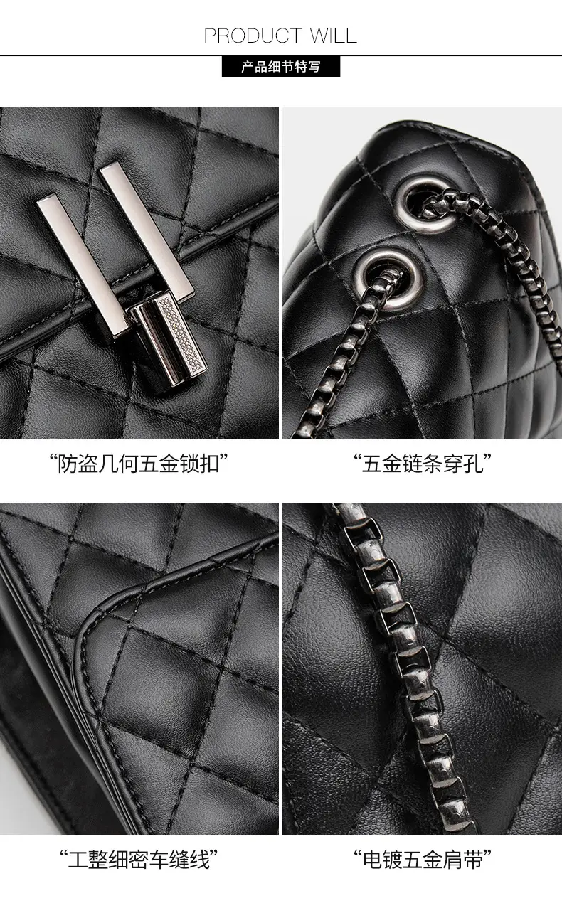 Black Rhomboid Chain Crossbody Bag for Women — feature 17