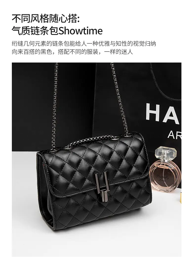 Black Rhomboid Chain Crossbody Bag for Women — feature 2