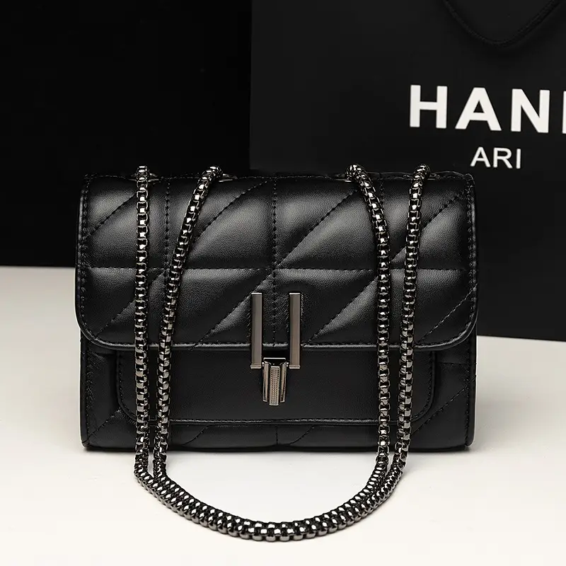 Black Rhomboid Chain Crossbody Bag for Women