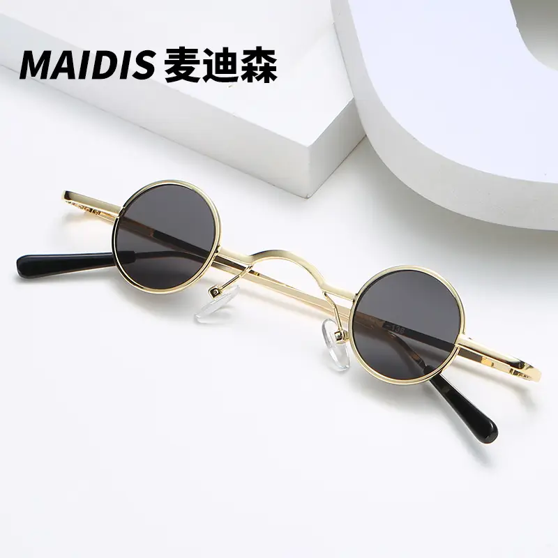Steampunk Retro Mini Sunglasses Yellow Round Frame - Image 10