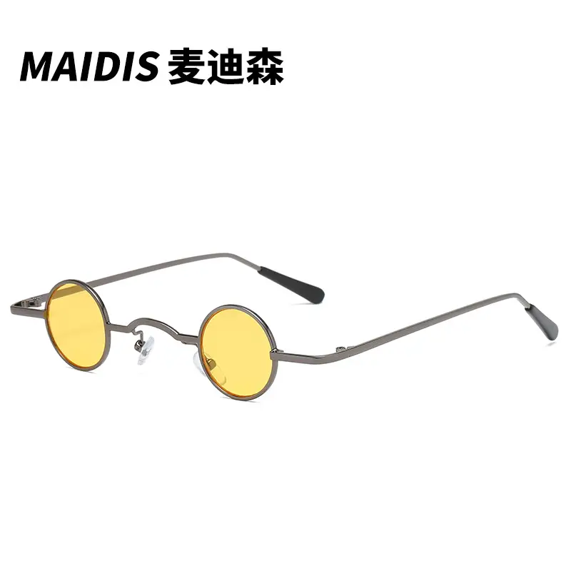 Steampunk Retro Mini Sunglasses Yellow Round Frame - Image 11