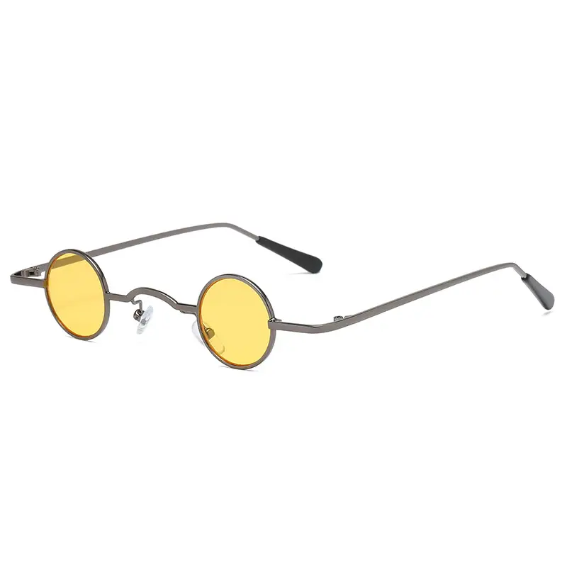 Steampunk Retro Mini Sunglasses Yellow Round Frame - Image 4