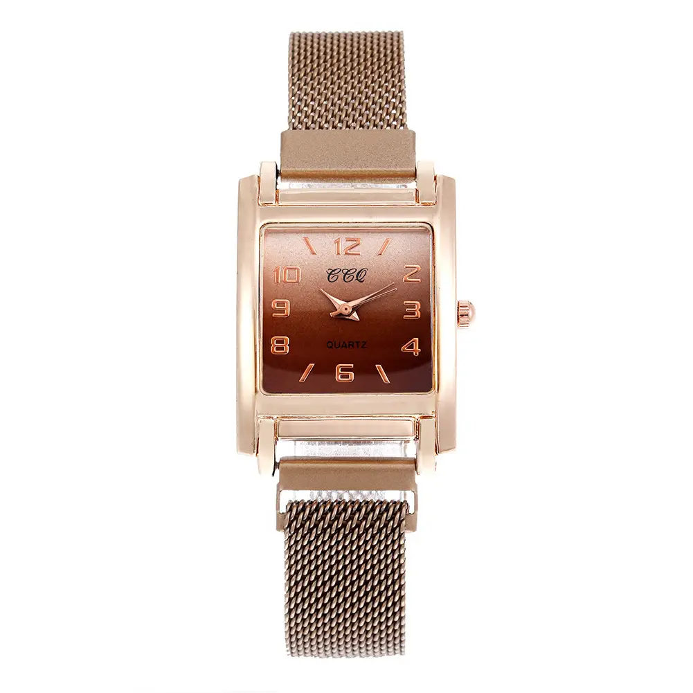 Women's Rose Gold Square Watch with Black Mesh Strap - Image 8
