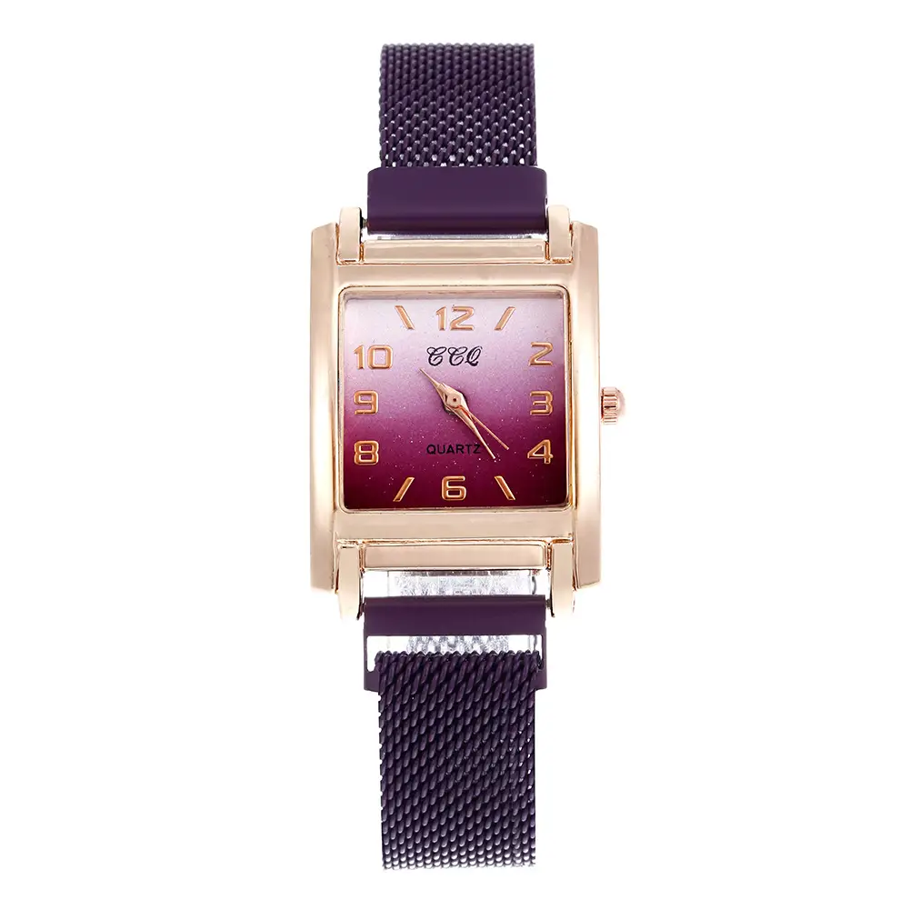Women's Rose Gold Square Watch with Black Mesh Strap - Image 2