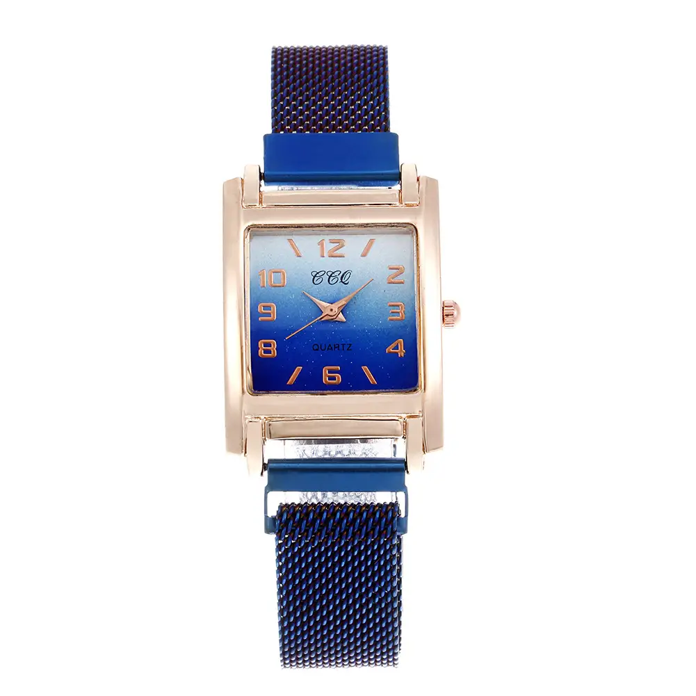 Women's Rose Gold Square Watch with Black Mesh Strap - Image 3