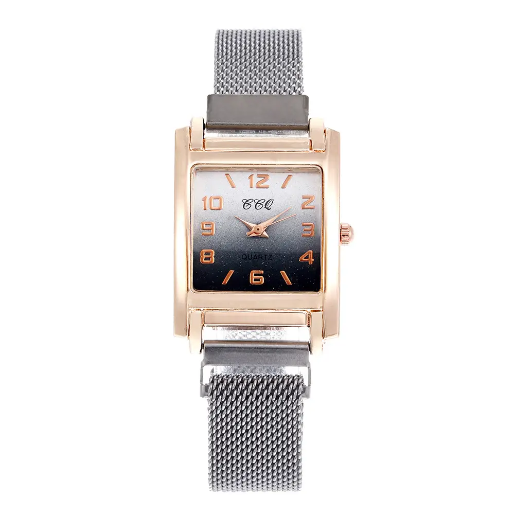 Women's Rose Gold Square Watch with Black Mesh Strap - Image 5