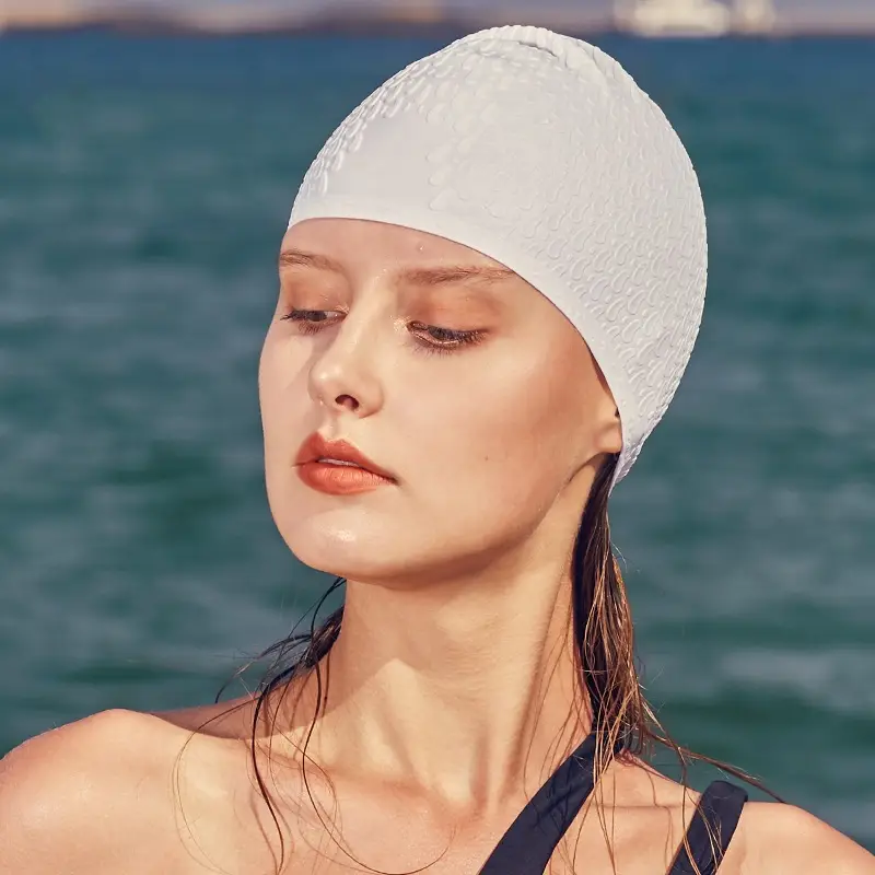 Cross-Border Silicone Swimming Cap for Men and Women, Adult Waterproof Swimming Cap, Enlarged Bubble Swimming Cap, Diving Cap, Ear Protection Water Drop Cap