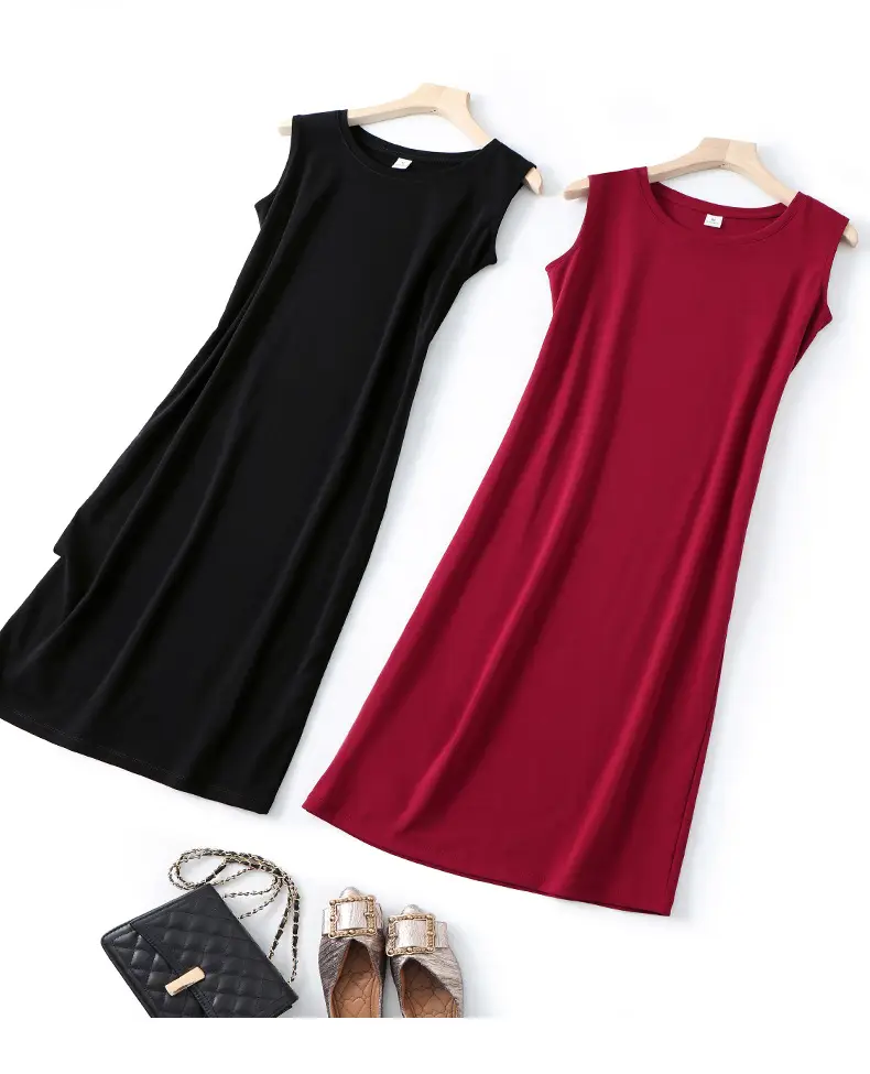 Women's Red Sleeveless Vest Long Skirt Korean Style — feature 19